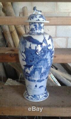 Very large chinese blue and white porcelain vase antique kangxi mark antique