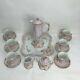 Victorian Chocolate Pot 16 Piece Set With Tray Hand Painted Pink Withpink Roses