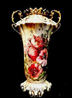 Victorian Era RS Reinhold Schlegelmilch Prussia Hand Decorated & Gilded 9 Vase