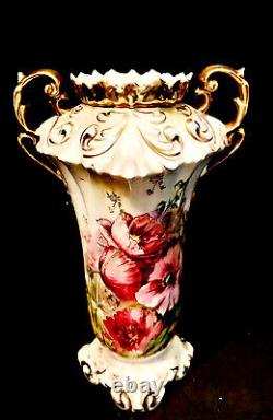 Victorian Era RS Reinhold Schlegelmilch Prussia Hand Decorated & Gilded 9 Vase