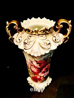 Victorian Era RS Reinhold Schlegelmilch Prussia Hand Decorated & Gilded 9 Vase