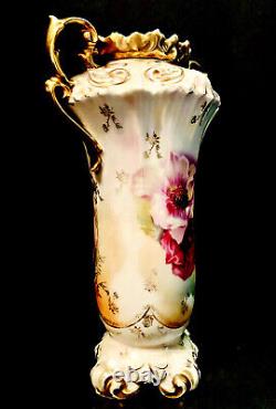 Victorian Era RS Reinhold Schlegelmilch Prussia Hand Decorated & Gilded 9 Vase