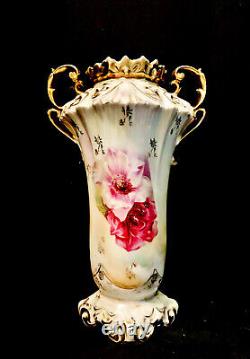 Victorian Era RS Reinhold Schlegelmilch Prussia Hand Decorated & Gilded 9 Vase