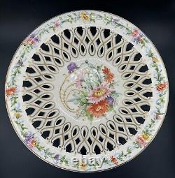 Victorian Hand Painted Dresden Porcelain Fretwork Fruit Bowl, Good Condition