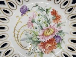 Victorian Hand Painted Dresden Porcelain Fretwork Fruit Bowl, Good Condition