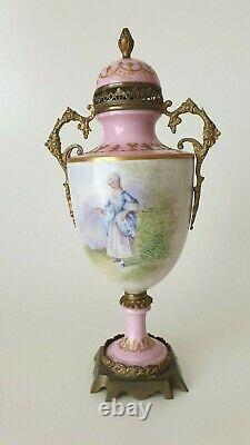 Victorian Sevres Style Porcelain Ormolu Garniture Vase Hand painted 26cm