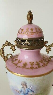 Victorian Sevres Style Porcelain Ormolu Garniture Vase Hand painted 26cm