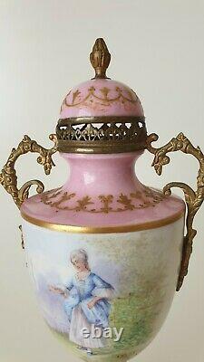 Victorian Sevres Style Porcelain Ormolu Garniture Vase Hand painted 26cm