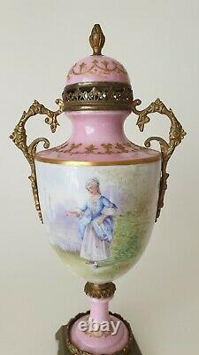 Victorian Sevres Style Porcelain Ormolu Garniture Vase Hand painted 26cm