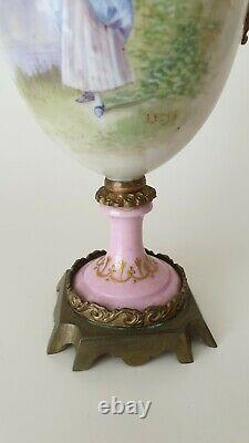 Victorian Sevres Style Porcelain Ormolu Garniture Vase Hand painted 26cm