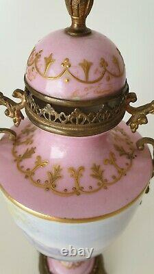 Victorian Sevres Style Porcelain Ormolu Garniture Vase Hand painted 26cm