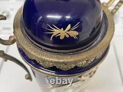 Victorian style? Hand painted decor cobalt blue porcelain urn from Italy