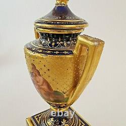 Vienna Porcelain Hand Painted Covered Lidded Vase Twin Handled Beehive Mark