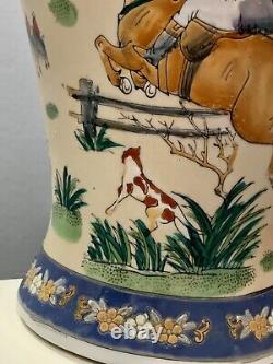 Vintage 13 Hand Painted Chinese Porcelain Hunting Scene Vase