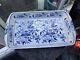 Vintage 16 Chinese Hand Painted Oblong Blue White Dish Floral Lasagne Glazed