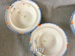 Vintage Art Deco Tableware Set Dessert Bowls Hand Painted Flowers Blue Orange