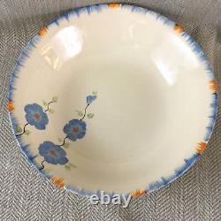 Vintage Art Deco Tableware Set Dessert Bowls Hand Painted Flowers Blue Orange