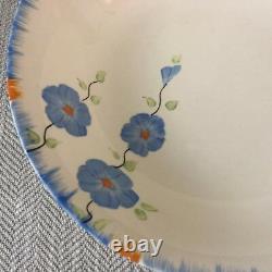 Vintage Art Deco Tableware Set Dessert Bowls Hand Painted Flowers Blue Orange