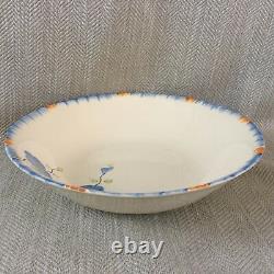 Vintage Art Deco Tableware Set Dessert Bowls Hand Painted Flowers Blue Orange