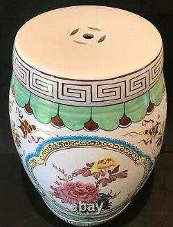 Vintage Asian Porcelain Garden Stool Table Floral & Bird Motif Hand Painted 19