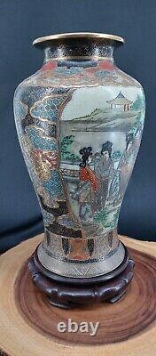 Vintage Asian Vases Satsuma Antique Japan Geisha Porcelain Ceramic Hand Painted