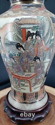 Vintage Asian Vases Satsuma Antique Japan Geisha Porcelain Ceramic Hand Painted