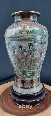 Vintage Asian Vases Satsuma Antique Japan Geisha Porcelain Ceramic Hand Painted