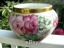 Vintage B & C France Large HAND PAINTED ROSE JARDINIERE, FERNER, POT, Gold Trim