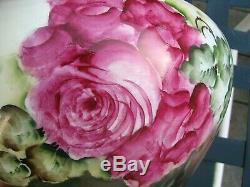 Vintage B & C France Large HAND PAINTED ROSE JARDINIERE, FERNER, POT, Gold Trim