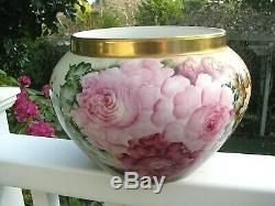 Vintage B & C France Large HAND PAINTED ROSE JARDINIERE, FERNER, POT, Gold Trim