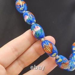 Vintage Blue Porcelain Hand Painted Beads Chinese Import Necklace 24 Dragons