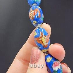 Vintage Blue Porcelain Hand Painted Beads Chinese Import Necklace 24 Dragons