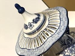 Vintage Blue and White Ceramic Hand Painted Bird Feeder Porcelain Hanger