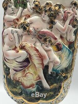 Vintage CAPODIMONTE VASE Nymphs CHERUBS Honeycomb Accent 11 5/8 Tall