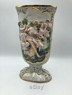 Vintage CAPODIMONTE VASE Nymphs CHERUBS Honeycomb Accent 11 5/8 Tall