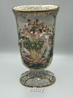 Vintage CAPODIMONTE VASE Nymphs CHERUBS Honeycomb Accent 11 5/8 Tall