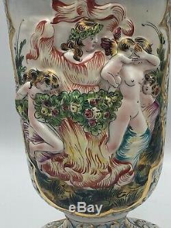 Vintage CAPODIMONTE VASE Nymphs CHERUBS Honeycomb Accent 11 5/8 Tall