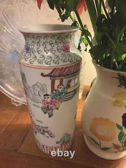 Vintage CHINESE TALL VASE. C1950. Hand Painted