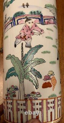 Vintage CHINESE TALL VASE. C1950. Hand Painted