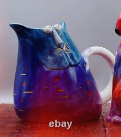 Vintage Ceramic/Porcelain Hand Painted Jug Cat Vase Studio Designwork