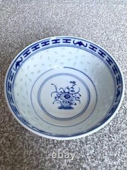 Vintage Chinese Blue And White Hand Painted Flower Porcelain Bowl