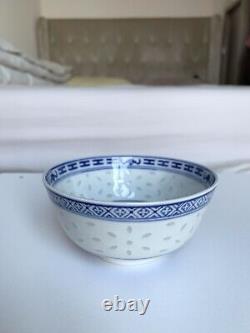 Vintage Chinese Blue And White Hand Painted Flower Porcelain Bowl