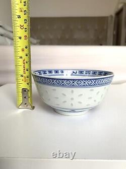 Vintage Chinese Blue And White Hand Painted Flower Porcelain Bowl