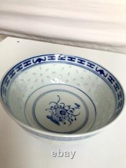 Vintage Chinese Blue And White Hand Painted Flower Porcelain Bowl