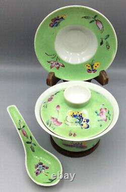 Vintage Chinese Famille Rose Gaiwan Tea Bowl Set Complete Super Condition