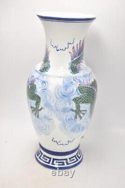 Vintage Chinese Hand Painted Dragon Baluster Vase Large Decorative Collectible