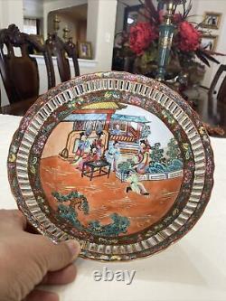 Vintage Chinese Hand Painted Porcelain Bowl Great Scenery 10 W Stamped