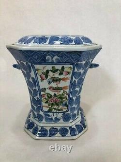 Vintage Chinese Hand Painted Porcelain Covered Incense Burner, 9 T x 8 x 8