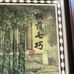 Vintage Chinese Hand Painted Porcelain Tile Plaque Framed