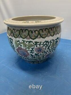 Vintage Chinese Hand Painted With Flowers Motif Porcelain Fish Bowl/Planter